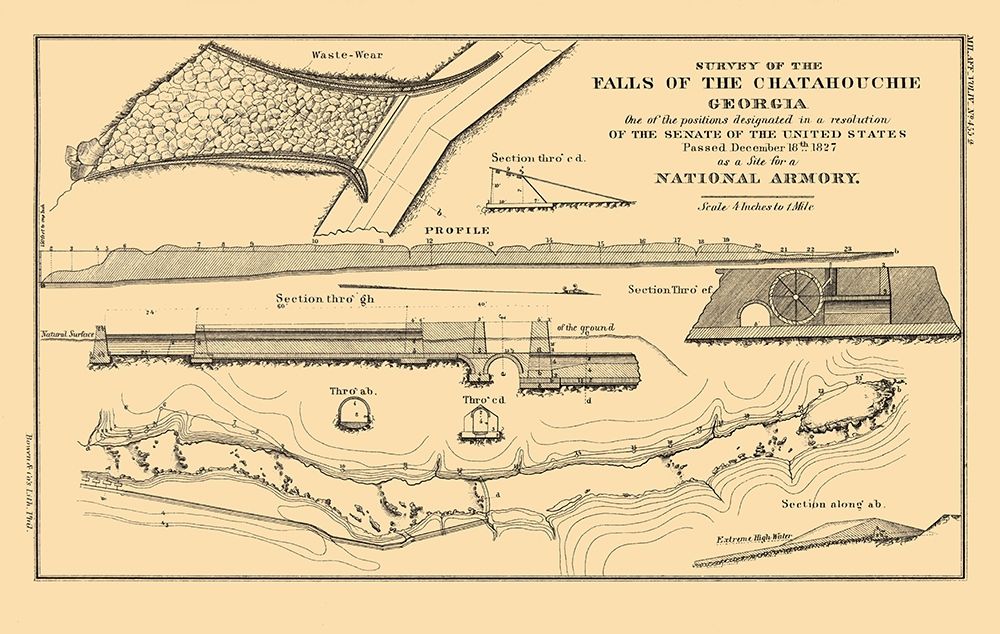 Chattahoochee Falls Armory Georgia - Bowen 1827 art print by Bowen for $57.95 CAD