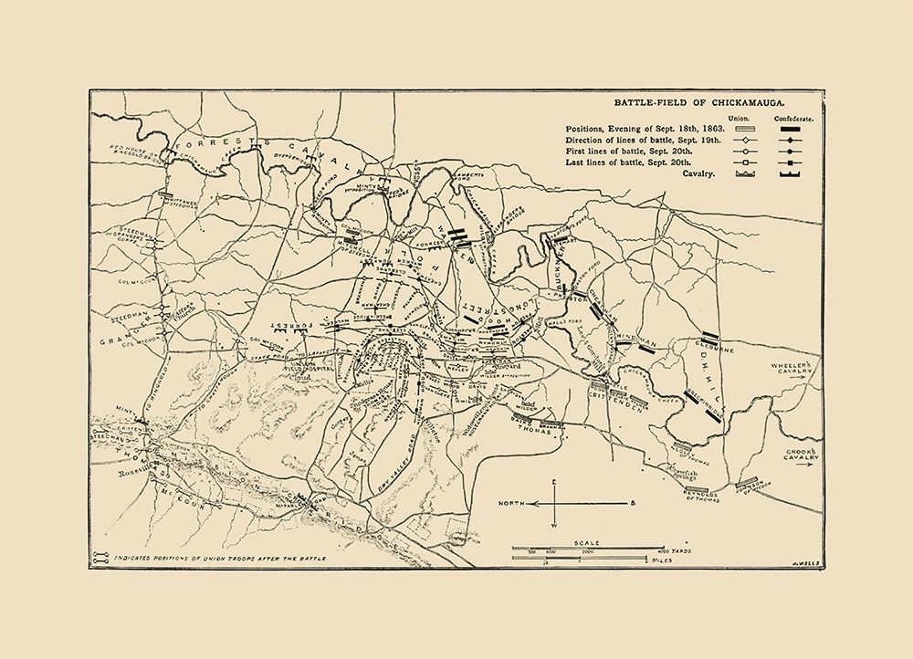 Chickamauga Georgia Battlefield - Wells 1887 art print by Wells for $57.95 CAD