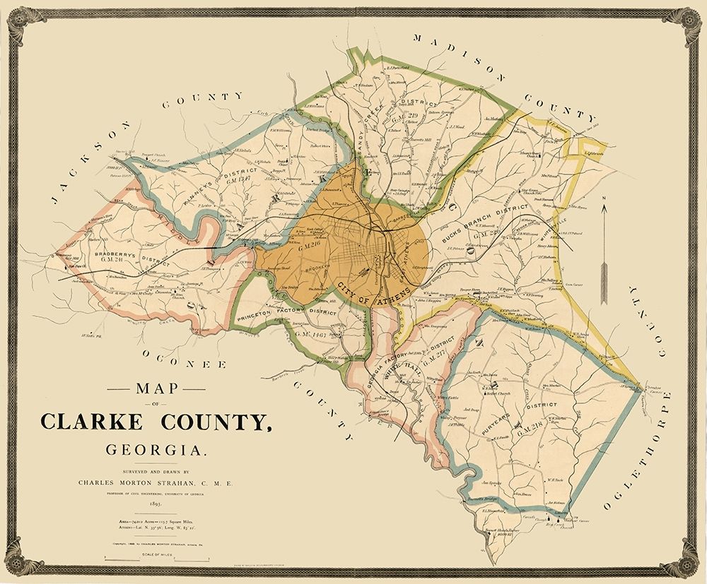 Clarke County Georgia - Strahan 1893 art print by Strahan for $57.95 CAD