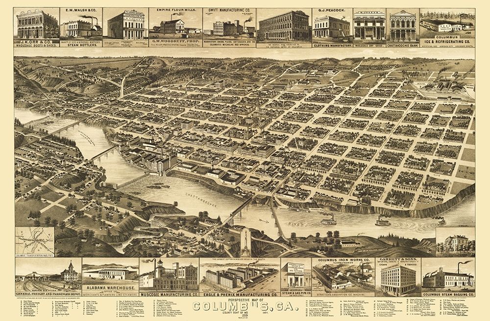 Columbus Georgia - Wellge 1886 art print by Wellge for $57.95 CAD