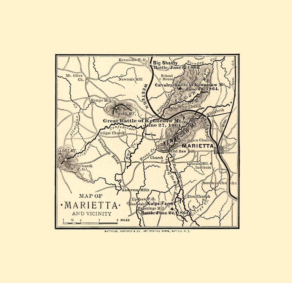 Marietta Georgia Vicinity Battles - Northrup 1864 art print by Northrup for $57.95 CAD