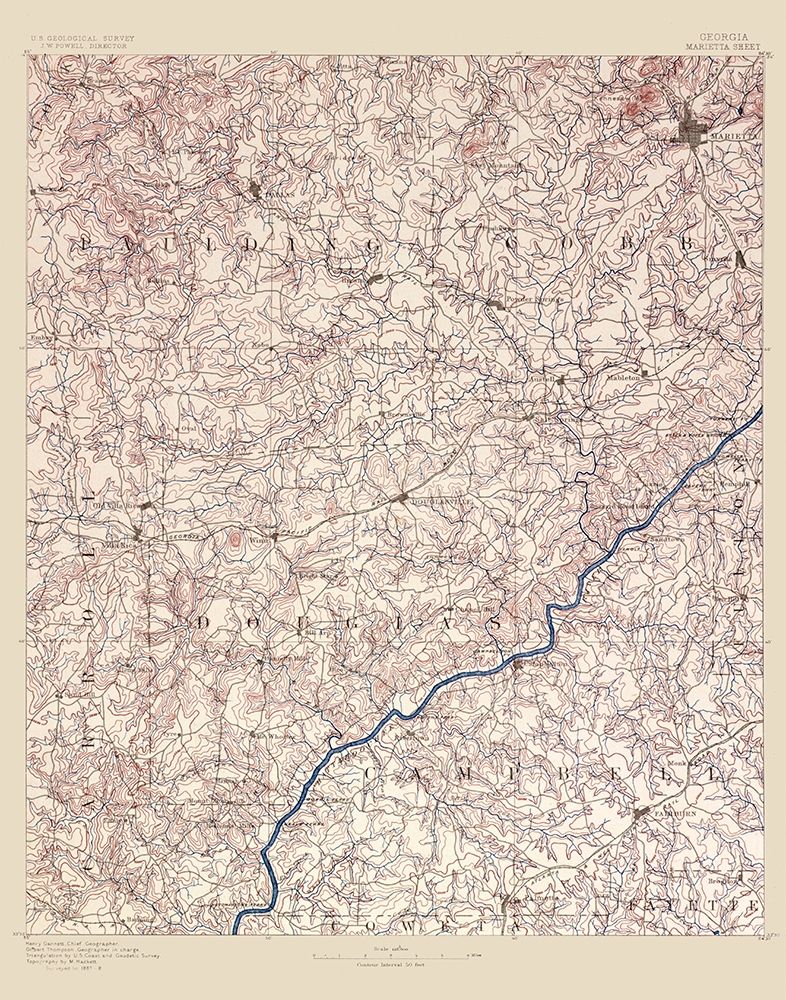 Marietta Sheet Georgia - USGS 1888 art print by USGS for $57.95 CAD