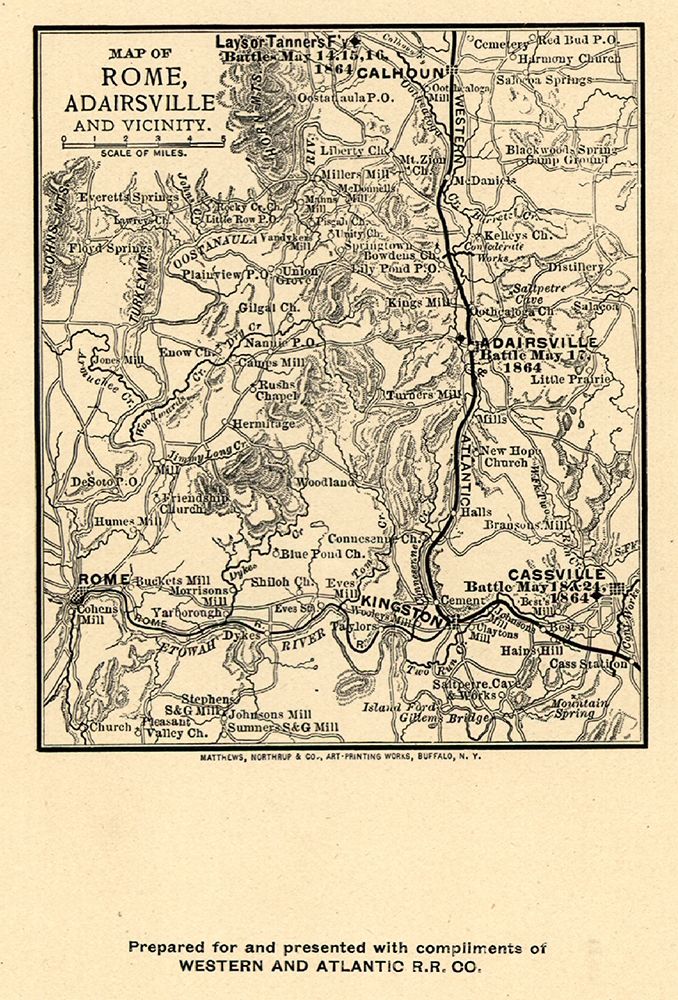 Rome Adairsville Georgia Vicinity Battles - Northrup 1864 art print by Northrup for $57.95 CAD