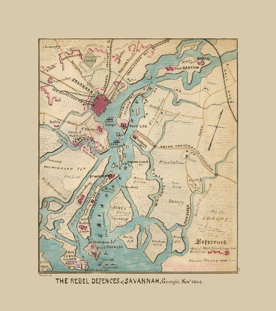 Savannah Georgia Defences - Sneden 1864 art print by Sneden for $57.95 CAD