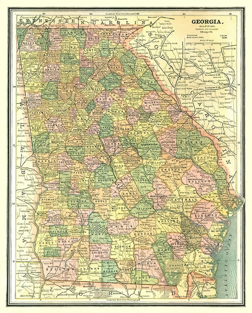 Georgia - Cram 1886 art print by Cram for $57.95 CAD