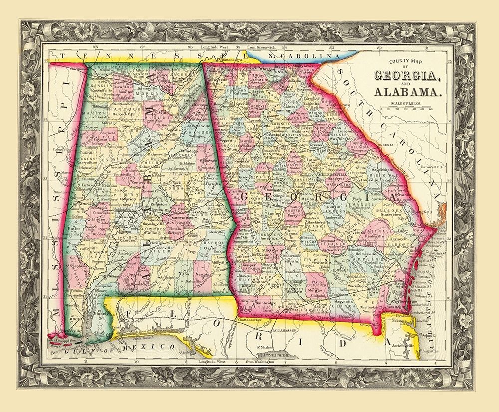 Georgia, Alabama - Mitchell 1860 art print by Mitchell for $57.95 CAD