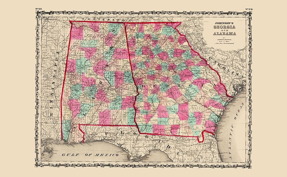 Georgia, Alabama - Johnson 1860 art print by Johnson for $57.95 CAD