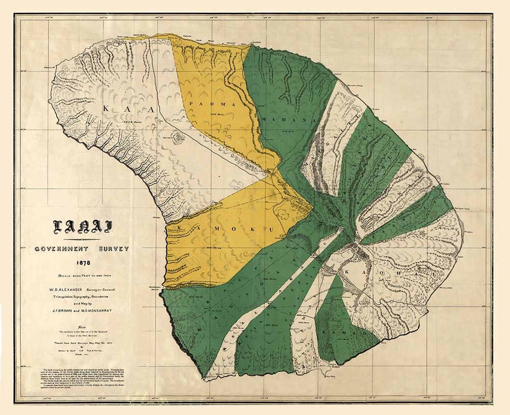 Lanai County Hawaii - Brown 1878 art print by Brown for $57.95 CAD