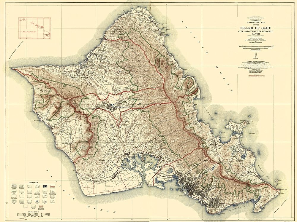 Oahu Island Hawaii - USGS 1938 art print by USGS for $57.95 CAD