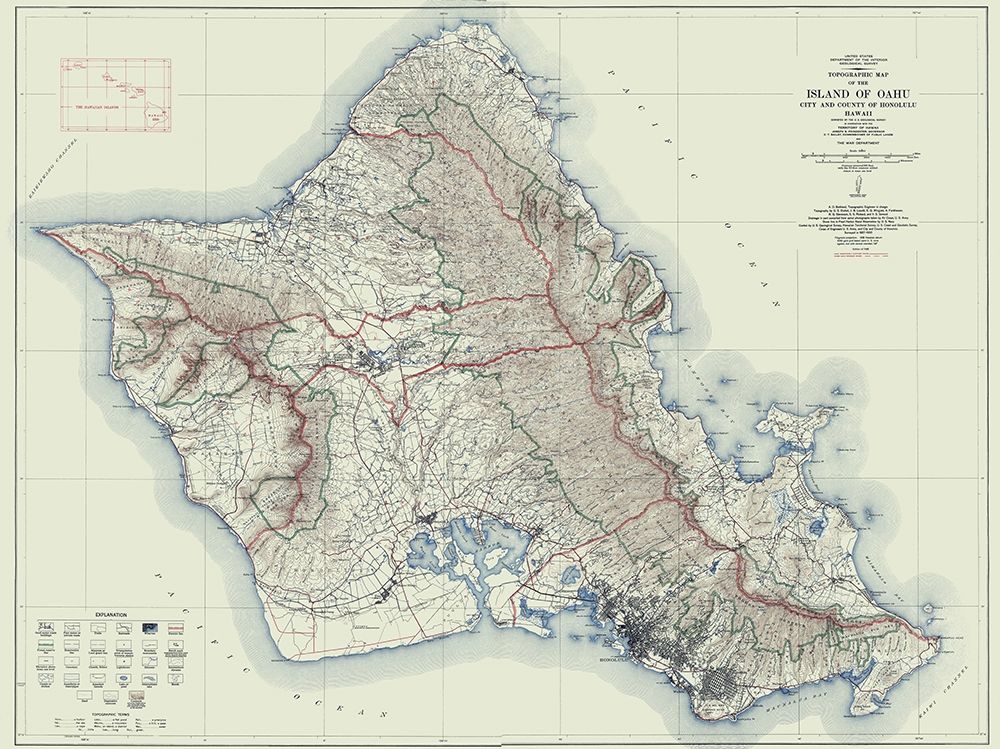 Oahu Hawaii - USGS 1938 art print by USGS for $57.95 CAD