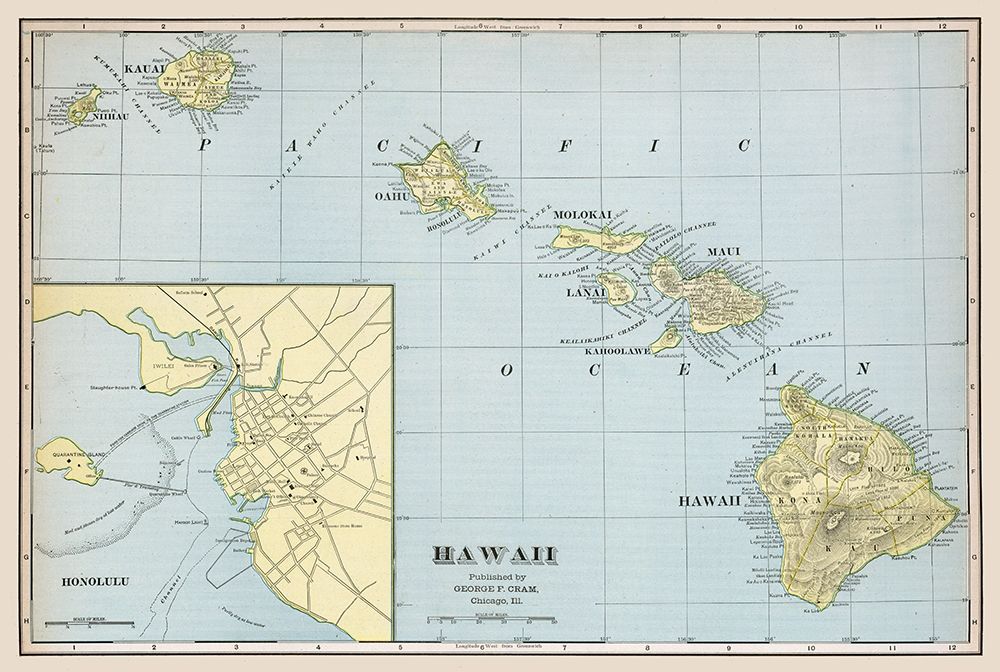 Hawaii - Cram 1888 art print by Cram for $57.95 CAD