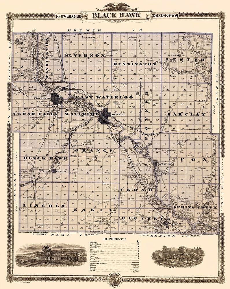 Black Hawk Iowa Landowner - Shober 1874 art print by Shober for $57.95 CAD