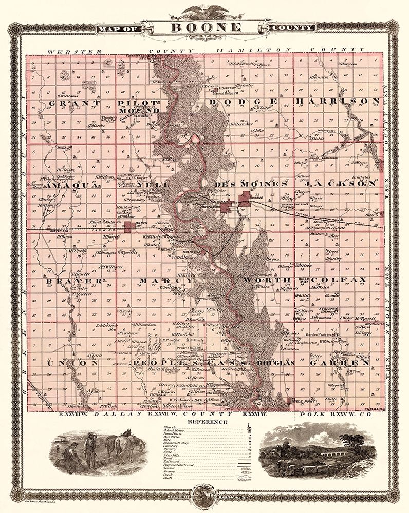 Boone Iowa Landowner - Andreas 1874 art print by Andreas for $57.95 CAD