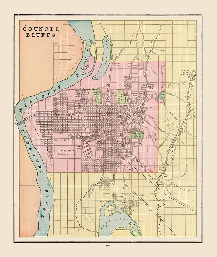 Council Bluffs  Iowa - Cram 1892 art print by Cram for $57.95 CAD