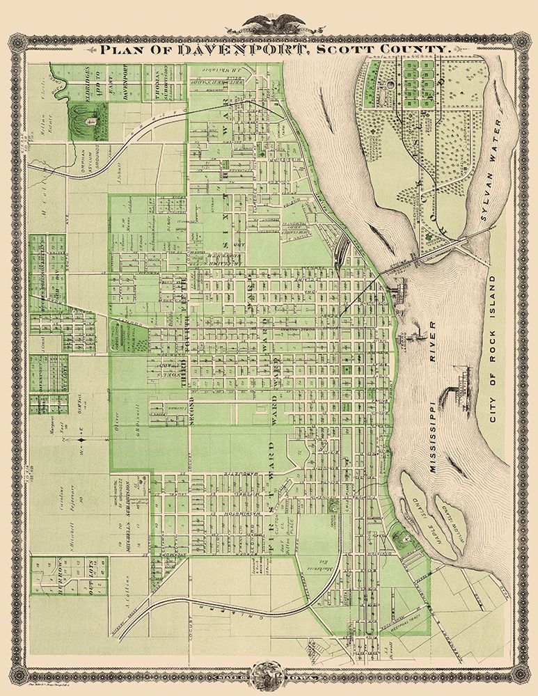 Davenport Iowa Landowner - Shober 1875 art print by Shober for $57.95 CAD