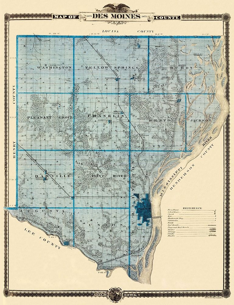 Des Moines Iowa - Shober 1875 art print by Shober for $57.95 CAD