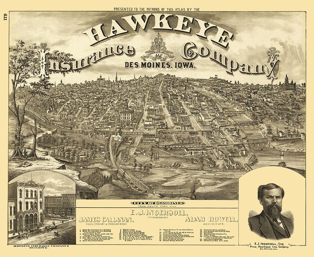 Des Moines Iowa - Andreas 1875 art print by Andreas for $57.95 CAD
