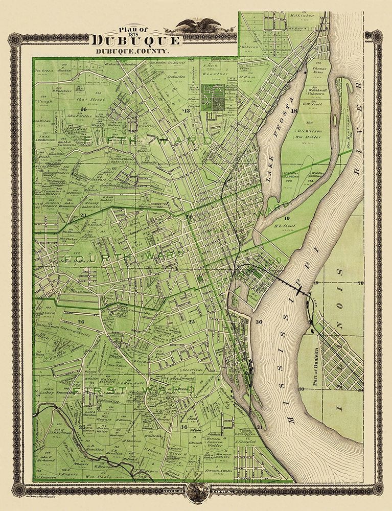 Dubuque Iowa Landowner - Shober 1875 art print by Shober for $57.95 CAD