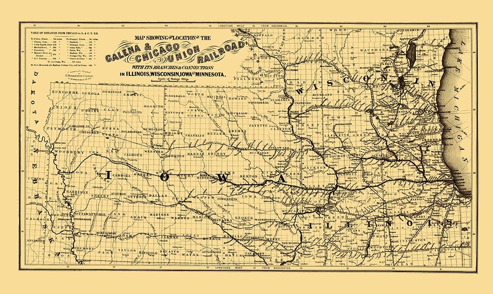 Galena and Chicago Union Railroad - Colton 1862 art print by Colton for $57.95 CAD