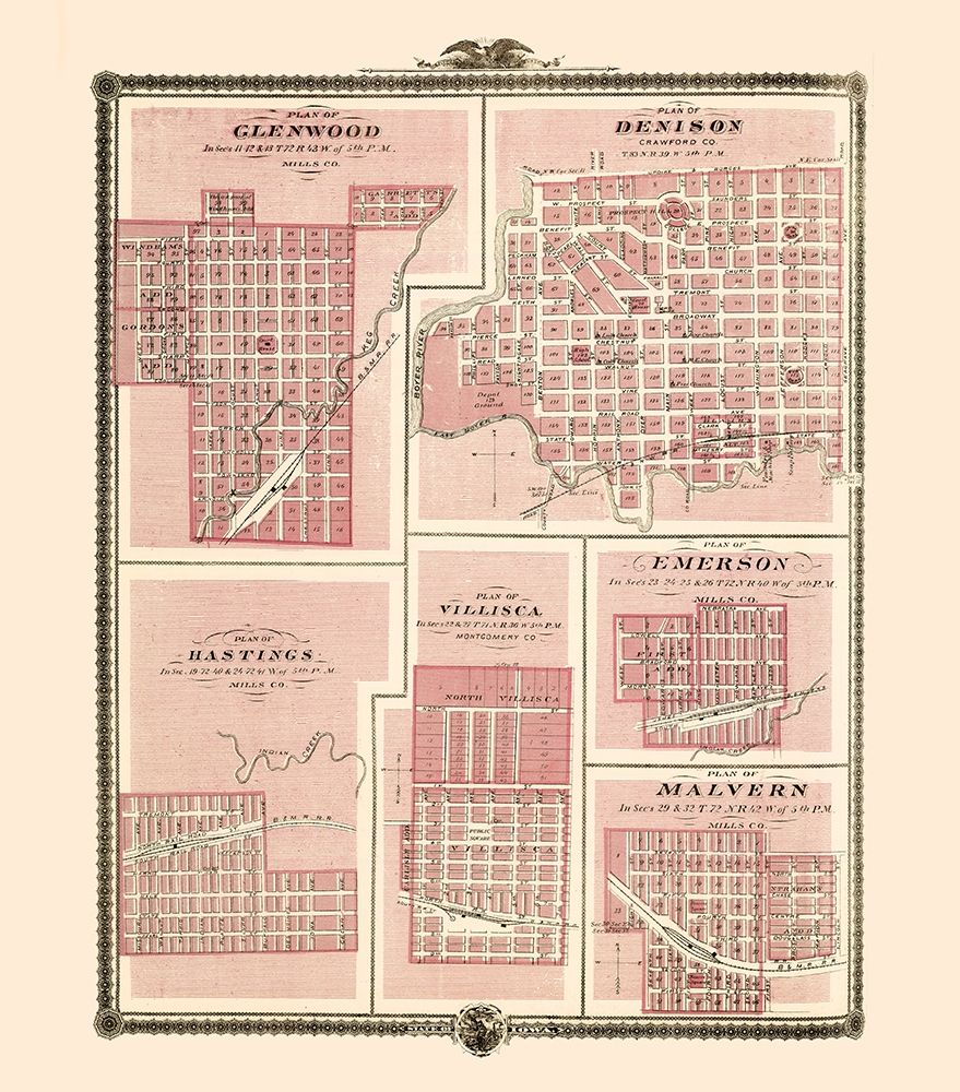 Glenwood, Denison, Hastings Iowa - Andreas 1874 art print by Andreas for $57.95 CAD