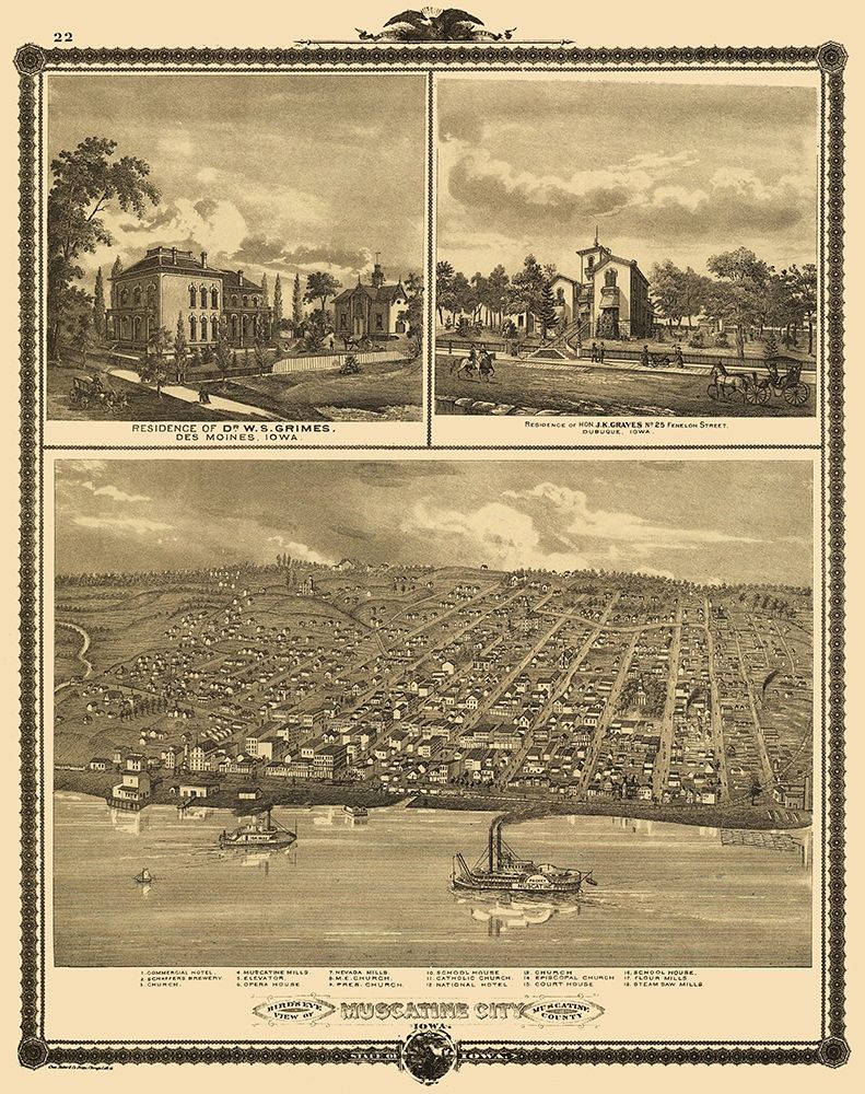 Muscatine Iowa - Andreas 1875 art print by Andreas for $57.95 CAD