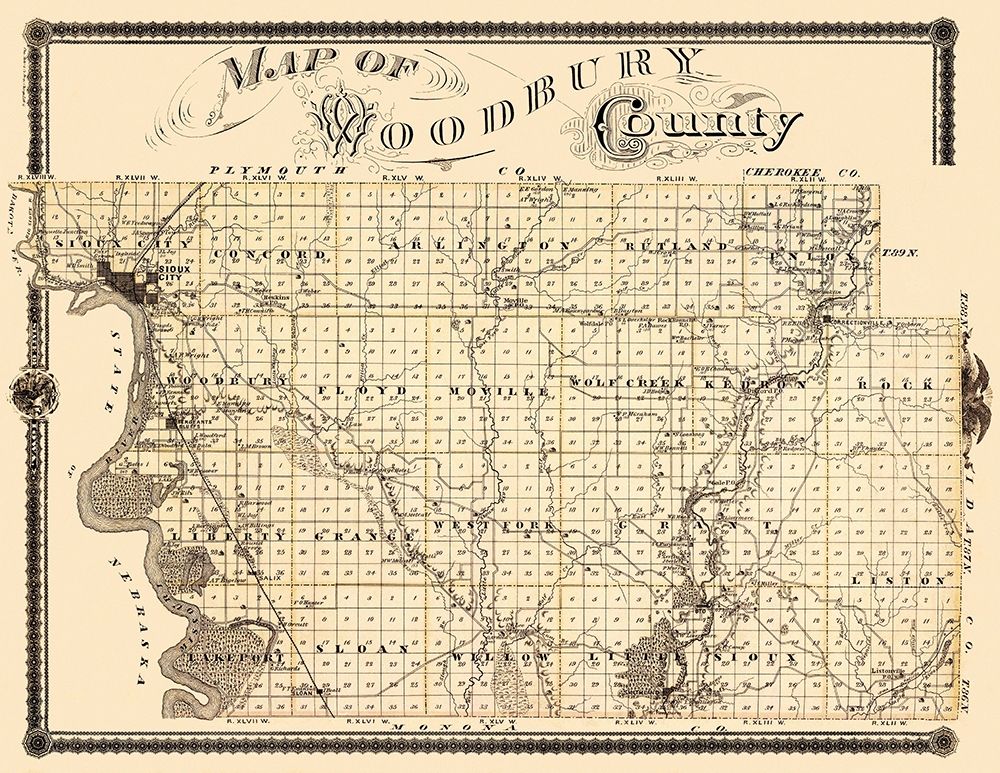 Woodbury Iowa Landowner - Shober 1875 art print by Shober for $57.95 CAD