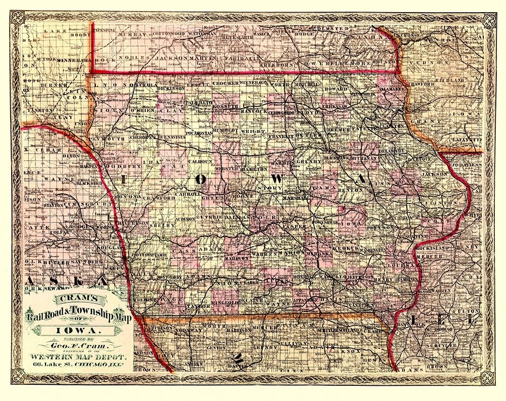 Iowa - Cram 1875 art print by Cram for $57.95 CAD