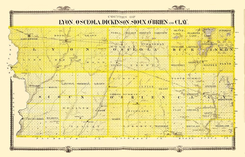 Lyon Osceola Dickinson Sioux Obrien Clay Iowa art print by Andreas for $57.95 CAD