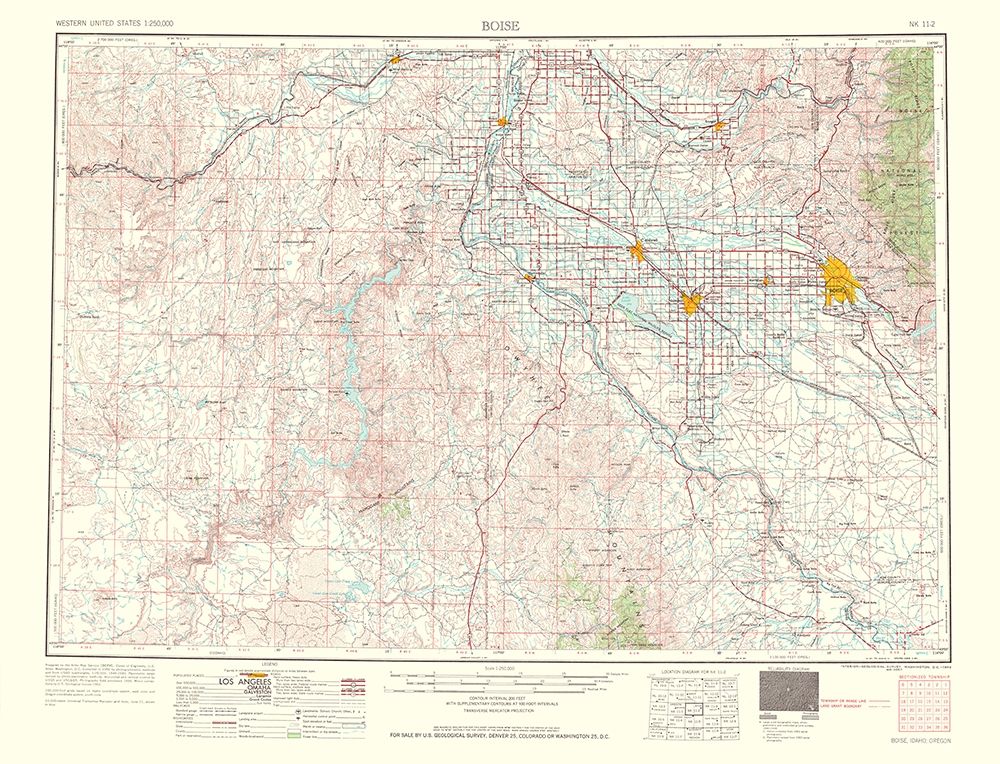 Boise Idaho Oregon Quad - USGS 1962 art print by USGS for $57.95 CAD