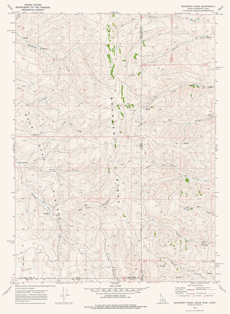 Boundary Ridge Idaho Quad - USGS 1970 art print by USGS for $57.95 CAD