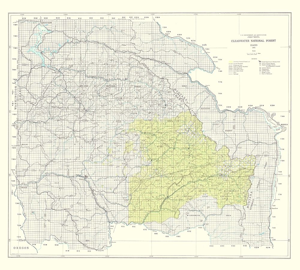 Clearwater National Forest Idaho - USDA 1961 art print by USDA for $57.95 CAD