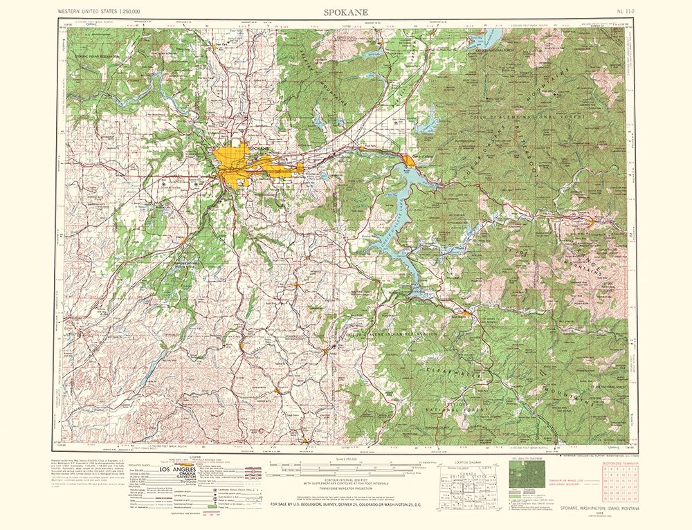 Spokane Washington Idaho Montana Quad - USGS 1965 art print by USGS for $57.95 CAD