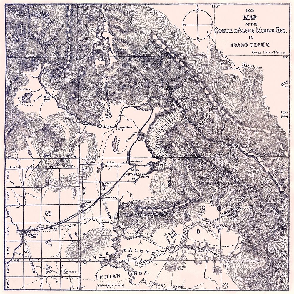 Coeur dAlene Mining Region Idaho Territory art print by Dallam for $57.95 CAD