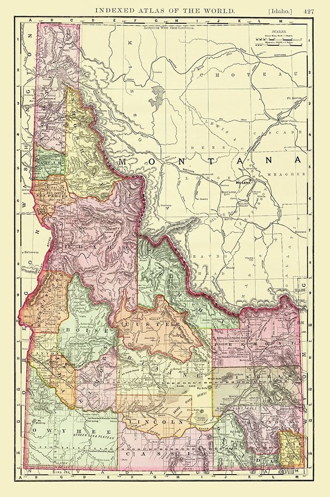 Idaho from Indexed World Atlas - Rand McNally 1897 art print by Rand McNally for $57.95 CAD