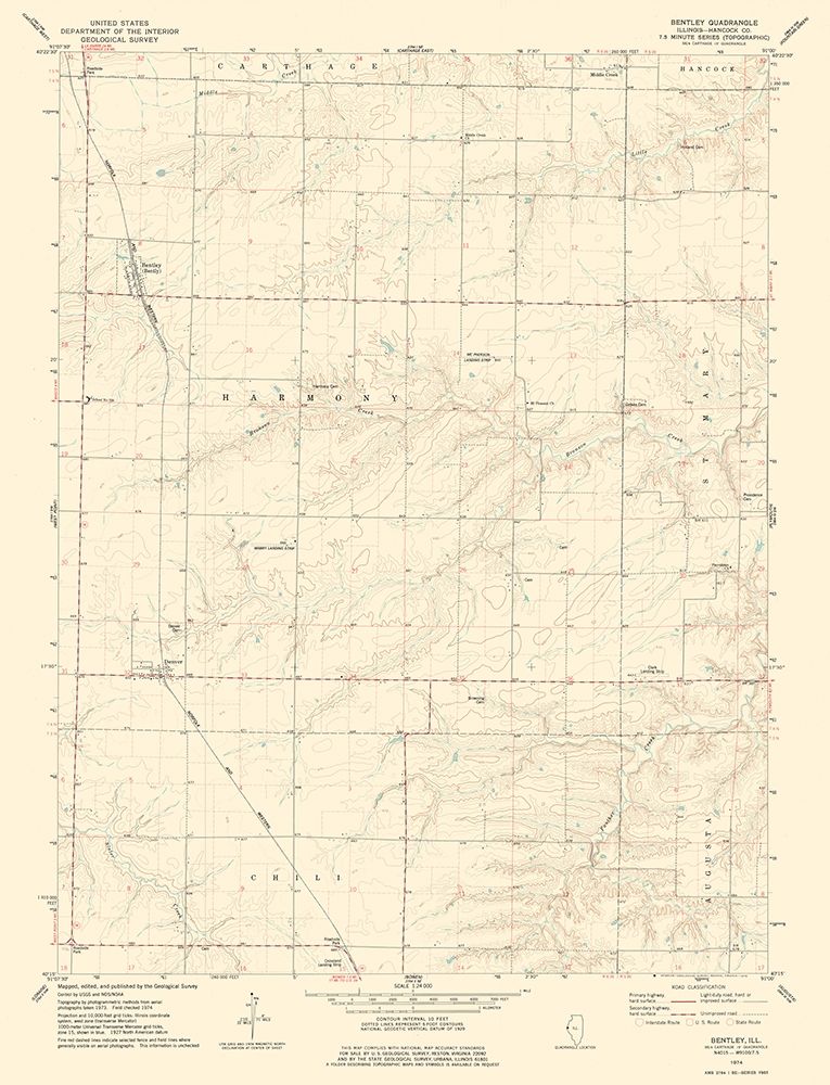 Bently Illinois Quad - USGS 1974 art print by USGS for $57.95 CAD