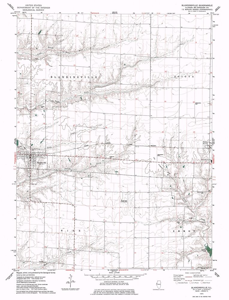 Blandinsville Illinois Quad - USGS 1974 art print by USGS for $57.95 CAD