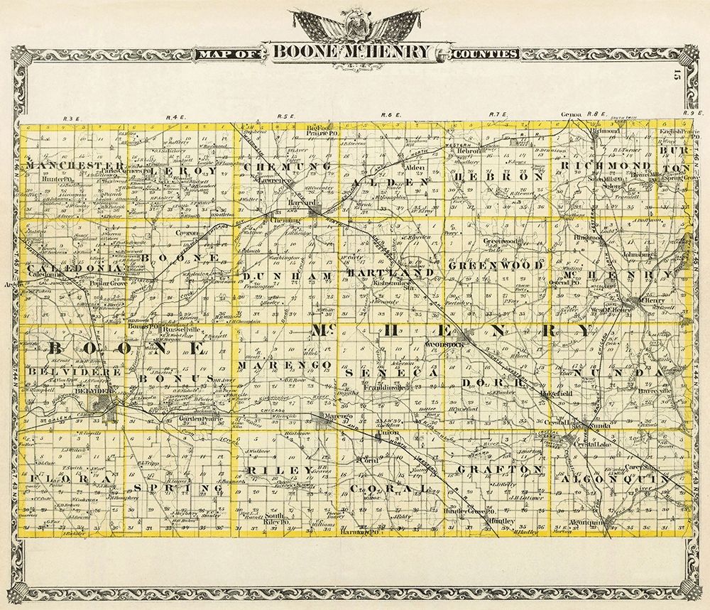 Boone  Mchenry Illinois Landowner - Warner 1876 art print by Warner for $57.95 CAD