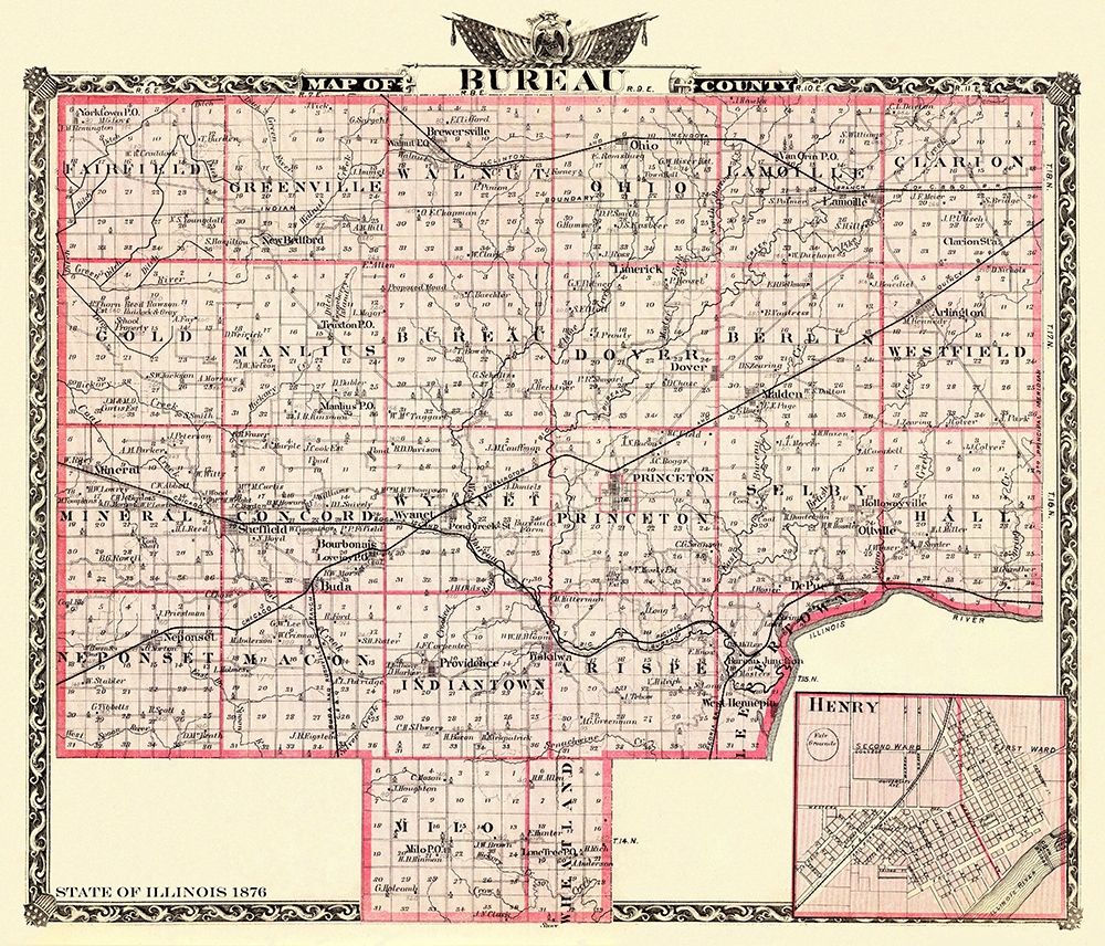 Bureau Illinois Landowner - Warner 1876 art print by Warner for $57.95 CAD