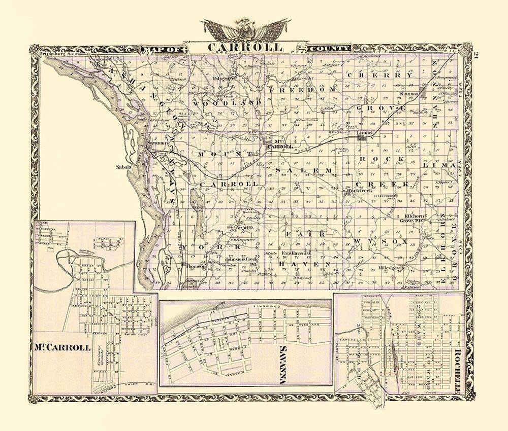 Carroll Illinois - Warner 1870 art print by Warner for $57.95 CAD