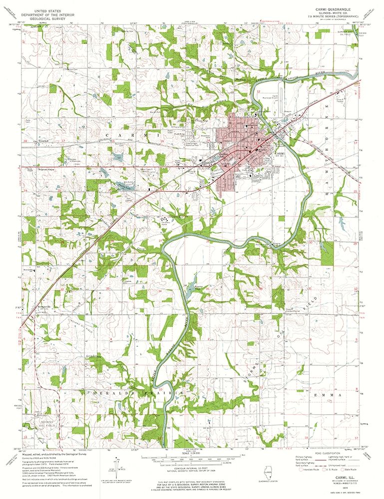 Carmi Illinois Quad - USGS 1974 art print by USGS for $57.95 CAD