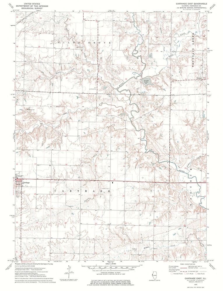 East Carthage Illinois Quad - USGS 1974 art print by USGS for $57.95 CAD