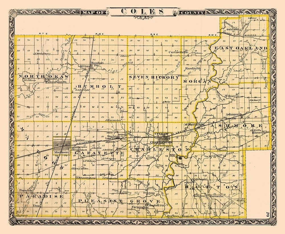 Coles County Illinois - Beers 1876 art print by Beers for $57.95 CAD