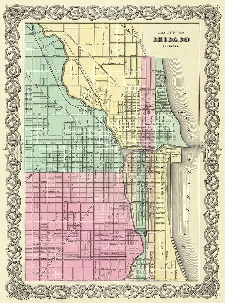 Chicago Illinois - Colton 1855 art print by Colton for $57.95 CAD