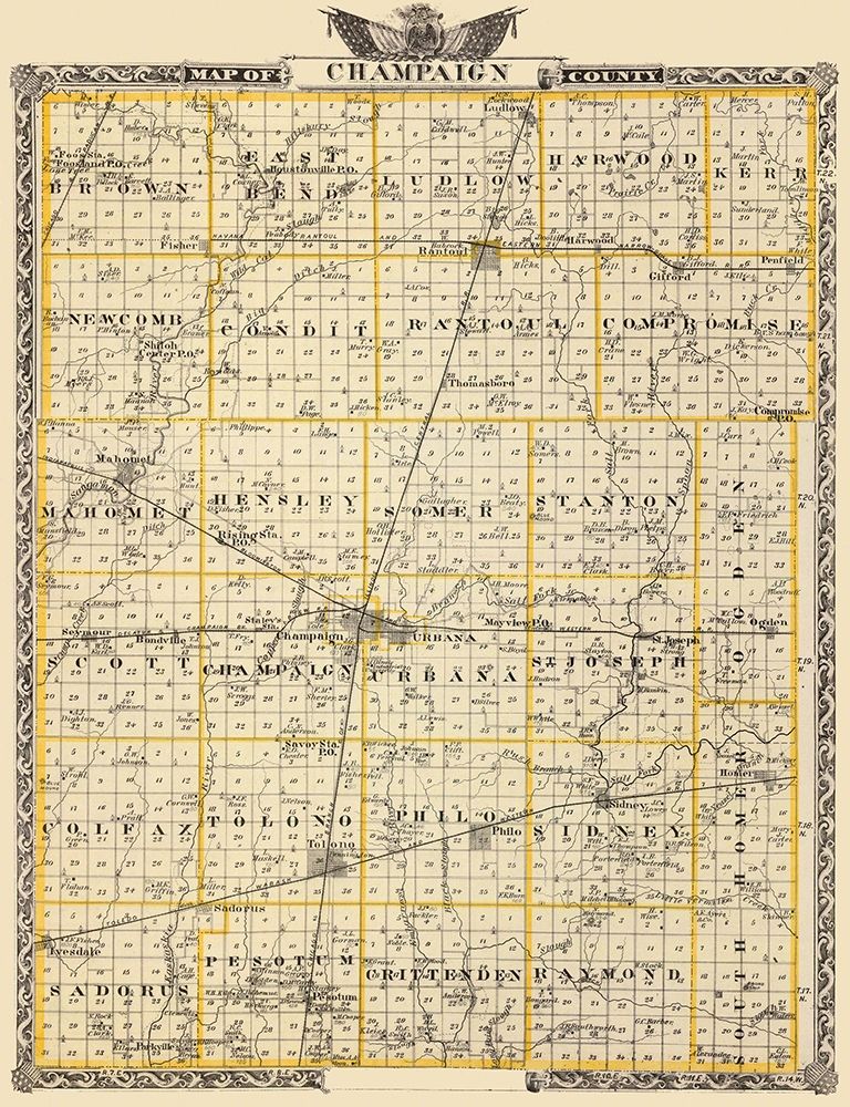 Champaign Illinois Landowner - Warner 1876 art print by Warner for $57.95 CAD
