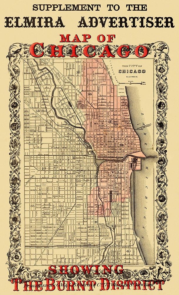 Chicago Illinois Fire Burnt District - Colton 1871 art print by Colton for $57.95 CAD