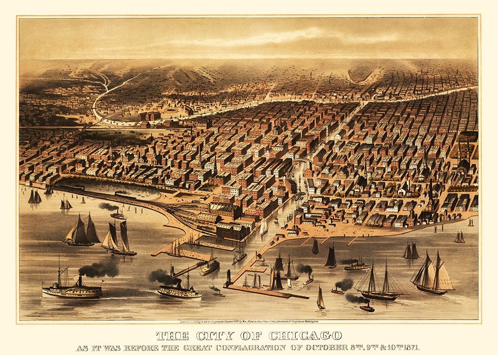 Chicago Illinois - Flint 1872 art print by Flint for $57.95 CAD