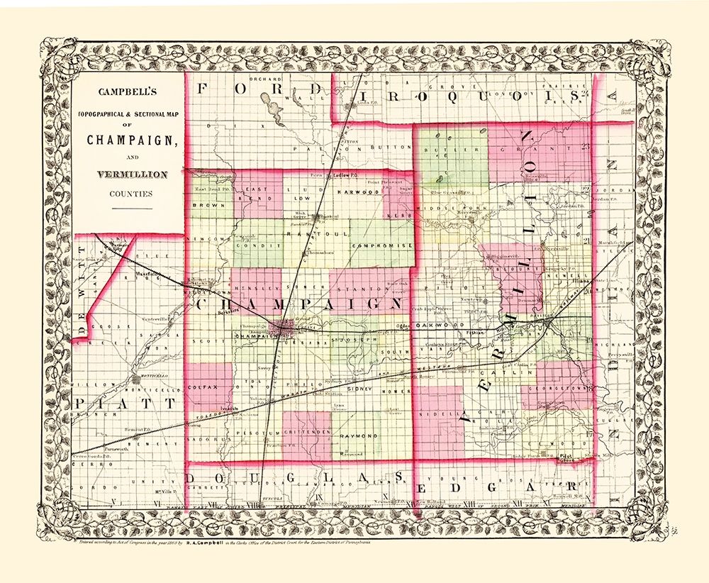 Champaign  Vermillion Illinois - Campbell 1850 art print by Campbell for $57.95 CAD