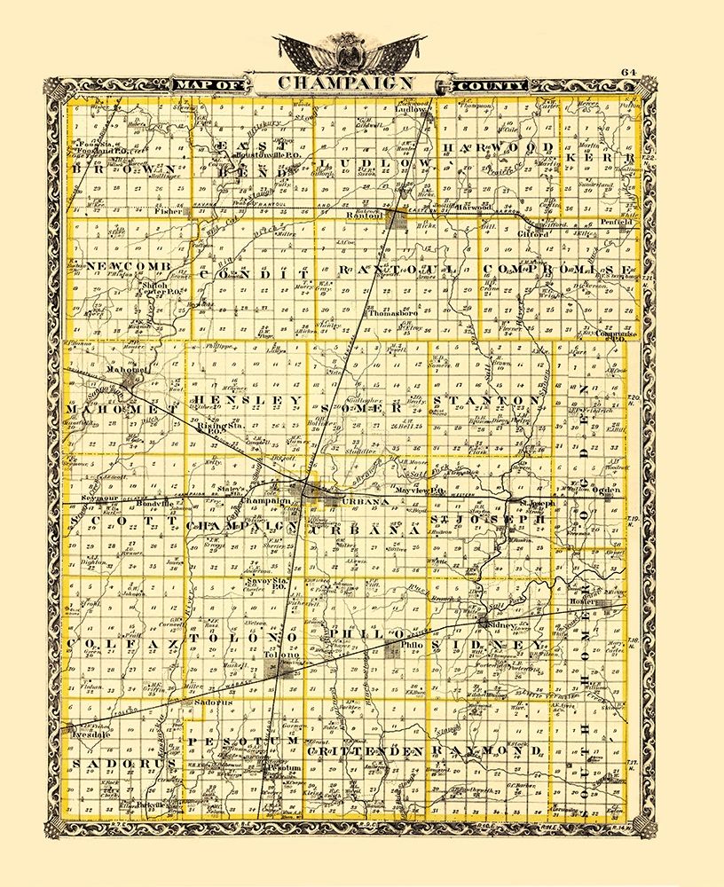 Champaign Illinois Landowner - Warner 1870 art print by Warner for $57.95 CAD