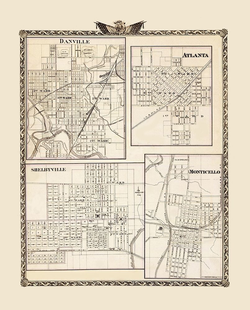 Danville Atlanta Shelbyville Monticello Illinois art print by Beers for $57.95 CAD