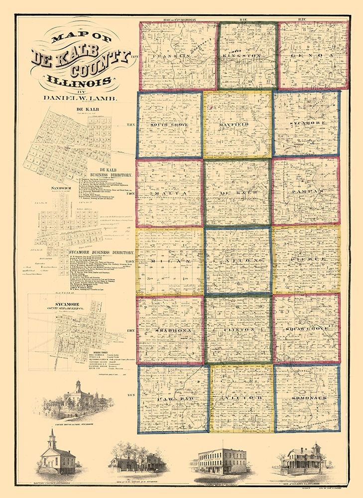 De Kalb County Illinois - Lamb 1860 art print by Lamb for $57.95 CAD